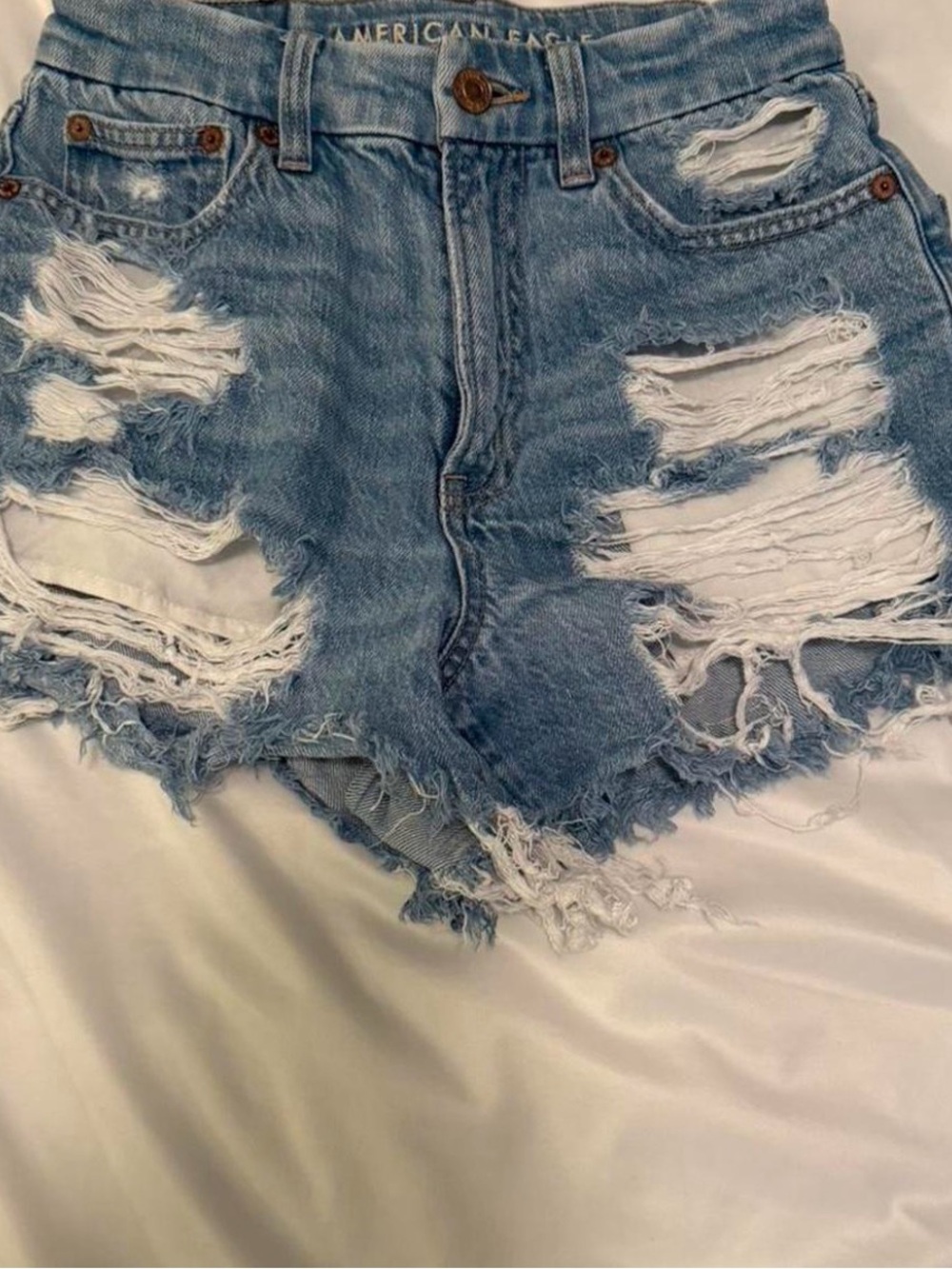 American Eagle Outfitters Light Blue Distressed High-Rise Denim Shorts